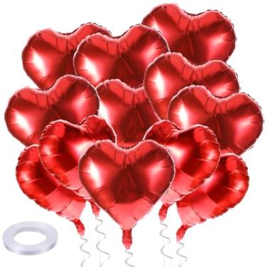 Imagem de Red Heart Balloons, 18 Inch, 12Pcs Large Mylar Foil Balloons With Ribbon For Birthday Wedding Baby Shower Valentines Party Decorations