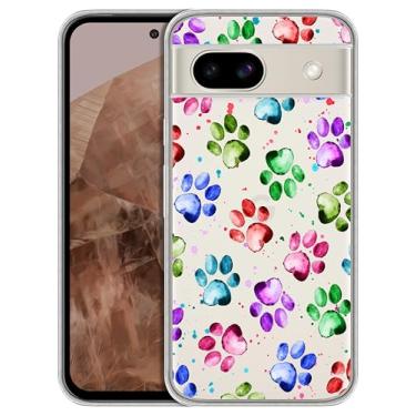 Imagem de GlamCase Capa transparente para Google Pixel 8A 5G, Google Pixel 8A - Desenho aquarela de pata de cachorro impresso transparente à prova de choque capa protetora traseira transparente para Pixel 8A