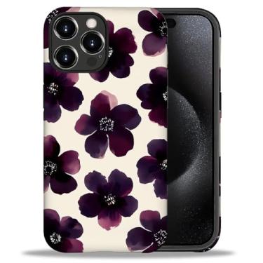 Imagem de Capa para iPhone 16 Pro Max, proteção contra quedas durável de silicone à prova de choque + capa protetora híbrida 2 em 1 de policarbonato rígido com design elegante padrão floral ameixa profunda