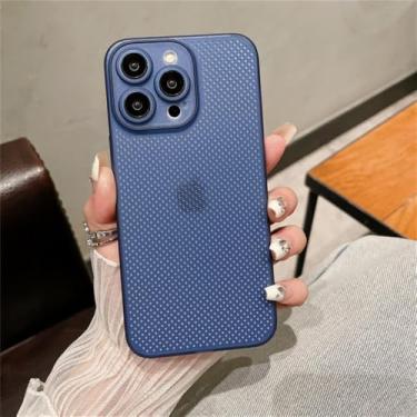 Imagem de Capa respirável com dissipação de calor para iPhone 15, 14, 13, 12 e 11 Pro Max, em malha vazada, ultrafina e lisa, na cor azul.
