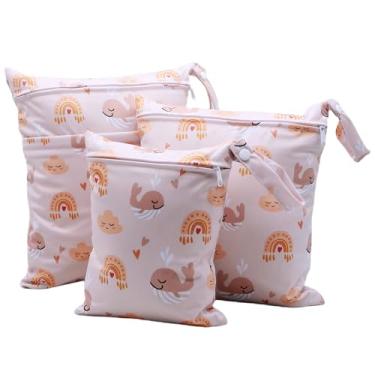 Imagem de Asenappy 3 bolsas de tecido impermeáveis e secas, reutilizáveis, com dois bolsos com zíper, viagem, praia, piscina, creche, itens sujos para bebês, ioga, academia, roupa de banho ou roupas molhadas