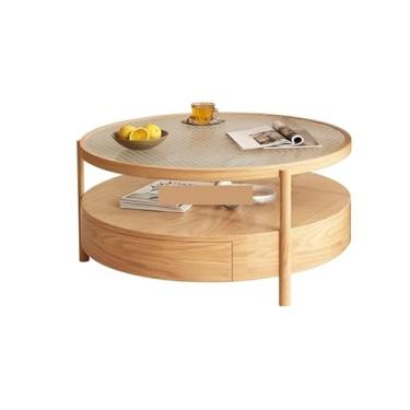 Imagem de Mesa de centro, mesa de centro, sala de estar, pequena camada dupla de madeira maciça, mesa lateral redonda de vidro japonês, mesa de chá para quarto (A)