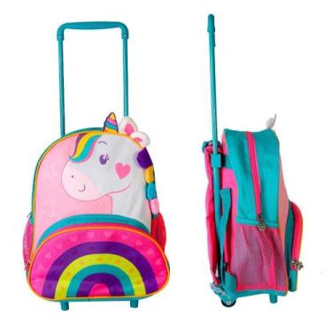 Imagem de Mochila Infantil com Rodinha e Alças Tema Unicórnio Rosa - Clio Pets
