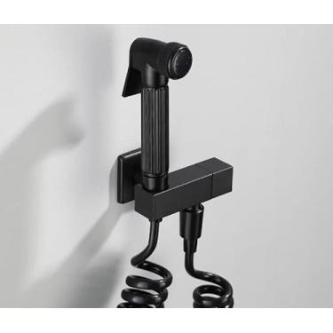 Imagem de Bidê preto fosco chuveiro latão sólido portátil bidê pulverizador para vaso sanitário única água fria chuveiro válvula de canto torneiras bidê (FXF01-S)