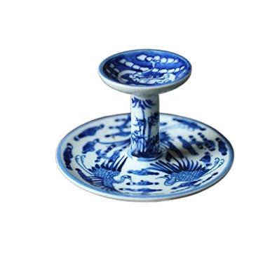 Imagem de Candlestick Suporte de vela de cerâmica retrô para interior de mesa, enfeite de cerâmica, poste de lâmpada adequado para sala de estar, estudo, sala de chá, mesa de velas (B)