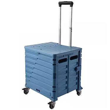 Imagem de Caixa rolante com rodas e tampa Carrinho de compras dobrável de viagem, caixa de mão com poste telescópico, carrinho de compras forte e resistente, para escritório de professores (cor: azul, tamanho