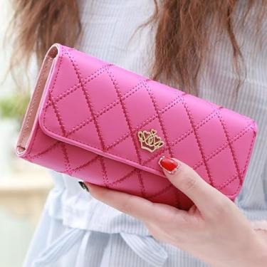 Imagem de Carteira feminina de três dobras de grande capacidade com fecho de zíper - Mini bolsa de couro de couro, casual/carteira profissional para dinheiro, cartões, Vermelho rosa, Minimalista