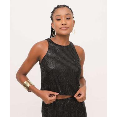 Imagem de Blusa Cropped Feminina Paêtes Marisa-19165, Preto, P