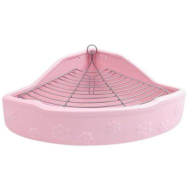 Imagem de Mikikit Bacia de vaso sanitário de PET triangular colorida de limpeza fácil de limpar coelho de cerâmica e porquinho-da-índia para pequenos animais