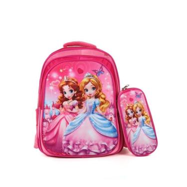 Imagem de Bolsa Escolar Com Estojo Ultra Leve Resistente A Agua Infantil - Princesas