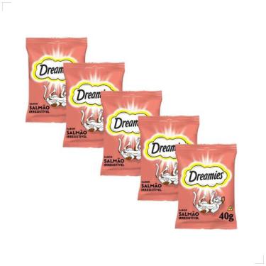 Imagem de Kit 10 Petisco Dreamies para Gatos Adultos 40 g Sabor:Queijo, Salmão