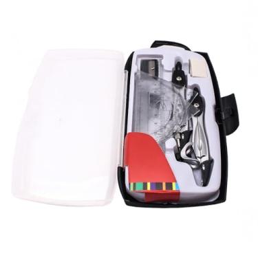 Imagem de 10 Peças Conjunto de Materiais Geometria Escolar com Compasso Metal Réguas Transferidor Lápis Afiador Borracha Recargas Grafite para Escolares Kit Prático Estudo Perfeito Estudantes