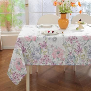 Imagem de SASTYBALE Toalha de mesa retangular primavera verão 152 x 300 cm, flores silvestres, ervas florais, laváveis, sem rugas, textura elegante, capa de mesa para decoração de festa, piquenique, jantar,