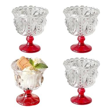 Imagem de Opexscal Conjunto de 4 tigelas de sobremesa de vidro de 265 ml, copos de sobremesa vintage em relevo, copos de sudae espessos, para sundae, sorvete, frutas, salada, lanche, coquetel, bagatela