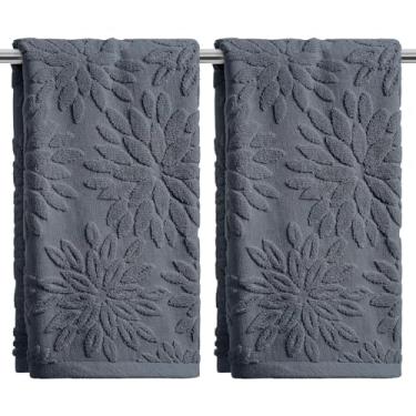 Imagem de Artoid Mode 2 peças de toalhas de mão cinza 3D dália floral jacquard primavera para banheiro, 100% algodão macio absorvente toalha de decoração de banheiro, 14,7 x 29,5 polegadas