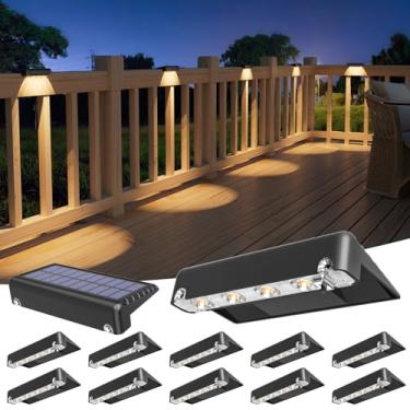 Imagem de VOLISUN Pacote com 12 lâmpadas solares de convés, lâmpada LED branca quente de tamanho grande, luzes IP65 à prova d'água para degraus, cercas, corrimão, parede e escadas (preto)