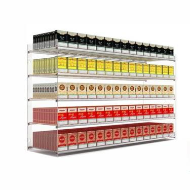 Imagem de Suporte de parede transparente para cigarros - empurrador automático de cigarros e suporte de exibição organizador para lojas de conveniência, supermercados e varejo - Tamanho: 31,5 x 28,4 x 84 cm