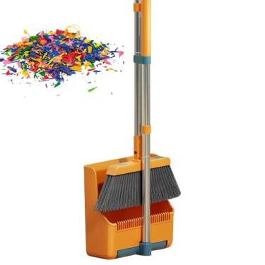 Imagem de Vassoura com bandeja de poeira – Poeiras de pé com vassoura rotativa de 180 graus, suporte e frigideiras para sala de jantar, banheiro, garagem, cozinha, quarto e lobby