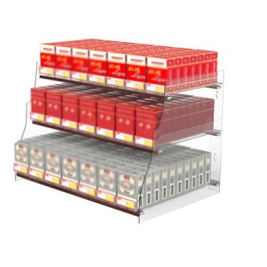 Imagem de Rack de exibição de cigarro de acrílico transparente, organizador de parede/bancada trapézio, armário de cigarro de varejo automático para supermercados - Tamanho: 44,5 x 29 cm