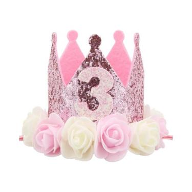 Imagem de Coroa De Aniversário Princesa Rosa Para Meninas De 1 a 5 Anos, Tiara D