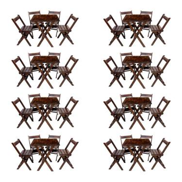 Imagem de Kit 8 Conjuntos De Mesa Dobrável 60x60cm Com 4 Cadeiras Em Madeira Maciça - Imbuia - Marrom