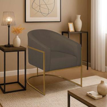 Imagem de Poltrona Decorativa Jade Moderno Escritório Confortável Luxo Base De Ferro Dourado Suede Cor Marrom