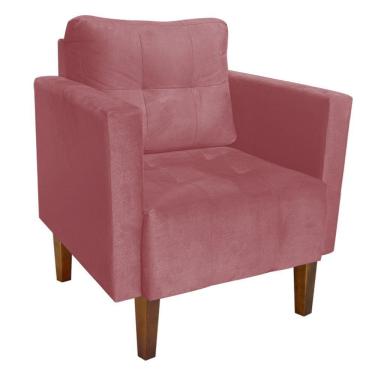 Imagem de Poltrona Sala Decorativa Livia Pé Madeira Castanho Suede Rosê M11 - D'Rossi