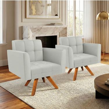 Imagem de Poltrona Sala Decorativa Kit 2 Elisa Giratória Castanho MM30 Sintético Cinza D03 - D'Rossi