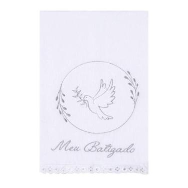 Imagem de Toalhinha De Batismo Bebê Branca Bordada Papi 60cm X 40cm