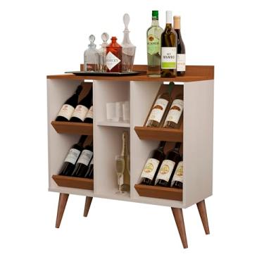 Imagem de Aparador para Sala com Adega Retrô Pétrus Pés Palitos Bar Porta Vinho Moderno Elegante (OFF WHITE NATURE)
