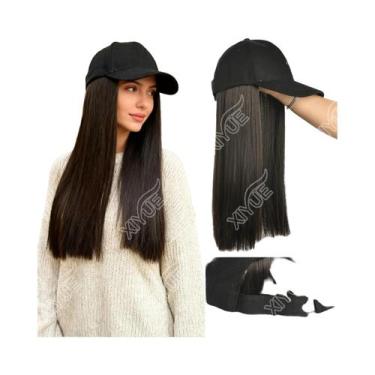 Imagem de Peruca Sintética Longa Ondulada Cacheada Preta E Marrom Com Chapéu Aju