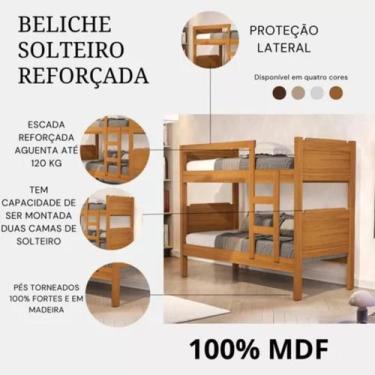 Imagem de Beliche Solteiro Reforçada com Escada 100% MDF Várias Cores Disponívei