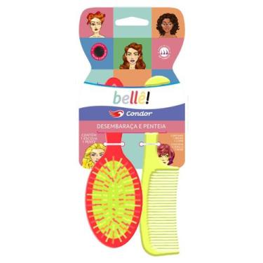 Imagem de Kit Escova Almofadada Oval + Pente Mundo Condor Bellê, AMARELO E LARAN