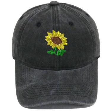 Imagem de Boné de beisebol vintage de algodão lavado bordado de girassol - Yiwei