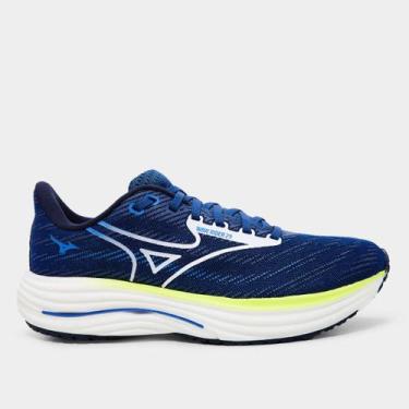 Imagem de Tênis Mizuno Wave Rider 29 Masculino, Azul, Amarelo, 40
