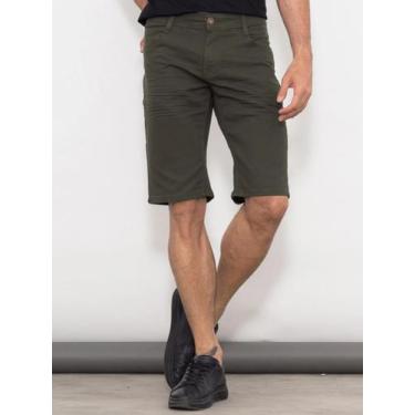 Imagem de Bermuda Masculina Sarja Verde Militar De Algodão Premium Social e Casu
