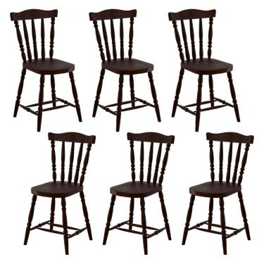 Imagem de Kit 06 Cadeiras Madeira Macica Pés Torneados 250ea Castanho Acetinado Marjori