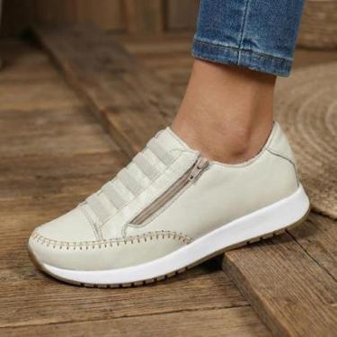 Imagem de Tênis Feminino Couro Legitimo Ajuste Elástico Zíper Lateral Bella Dama-Feminino