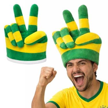 Imagem de Chapéu Mão do Brasil Paz e Amor Torcedor Verde e Amarelo - Extra Festa