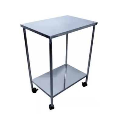 Imagem de Mesa Auxiliar 40x60x80cm em Aço Inox C/ Rodízios - Portal Hospitalar