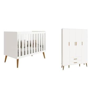 Imagem de Quarto de Bebê Completo com Guarda Roupa 4 Portas 2 Gavetas e Berço Is