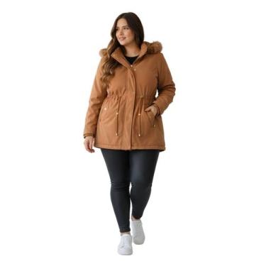Imagem de Jaqueta ParKa Sarja Peluciada Com Capuz Removivel Plus Size - Sunset C