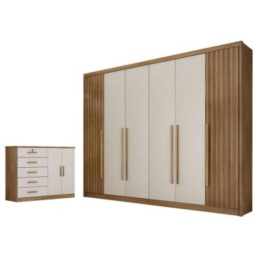 Imagem de Kit Guarda Roupa Casal com Cômoda Bragança Seul 6 Portas 6 Gavetas em MDF Moderno Cumar...