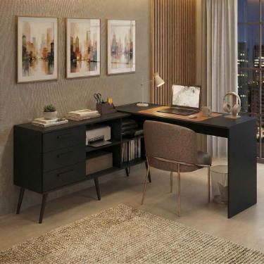 Imagem de Mesa De Escritório Em L Com 3 Gavetas Porto Multimóveis Mp6044 Preto
