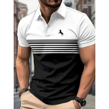 Imagem de Camisa Polo Masculina Estilo Esportivo De Manga Curta Com Estampa 3D D