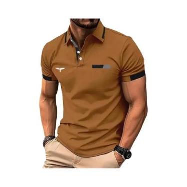 Imagem de Camisa Polo Masculina De Verão Com Manga Curta, Bloco De Cores, Botões