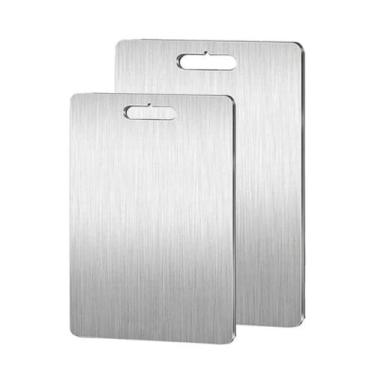 Imagem de Kit 2 Tábuas de Corte Inox Retangular Moderna Carne Cozinha Gourmet Al