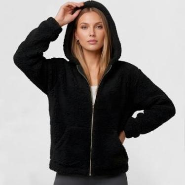 Imagem de JaquetaTeddy Casaco Feminina com Bolso e Capuz P ao GG-Feminino