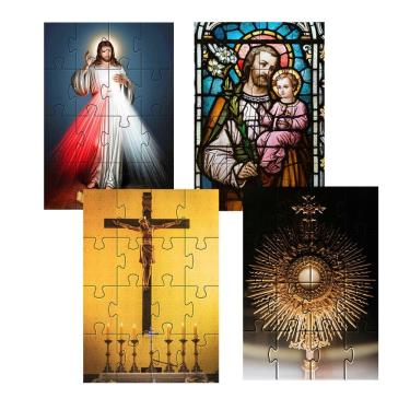 Imagem de 4 Quebra-cabeças 16 peças para idosos tema religião fácil de montar