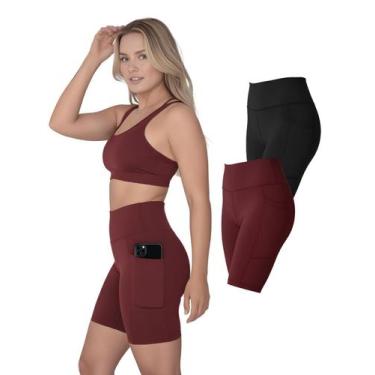 Imagem de Kit 2 Bermudas Fitness Feminina Bolsos Laterais Para Celular Cor:Cinza